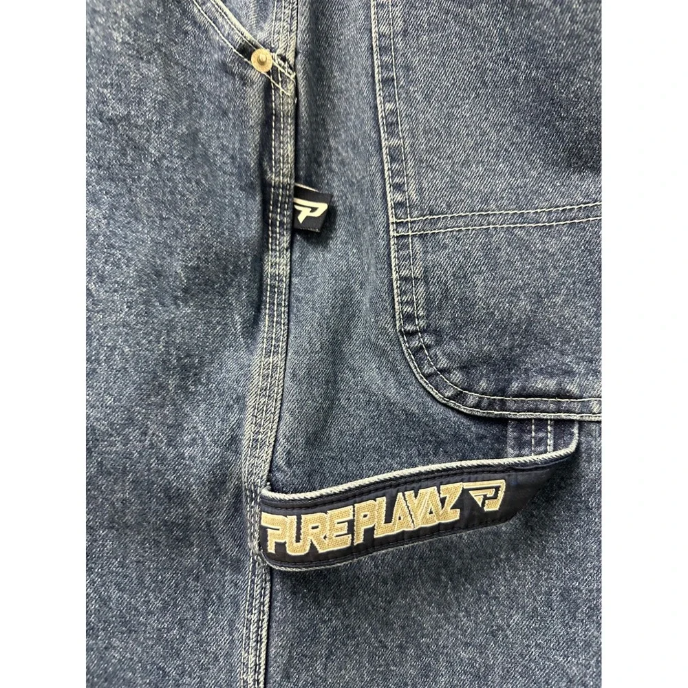 Pure Playaz Vintage Y2K Baggy Carpenter Jeans Mens 36x33 Med Wash Denim READ